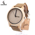 BOBO BIRD A22 Brand Design Bamboo Wood Casual Watches for Men Women laides Genuine Leather Strap