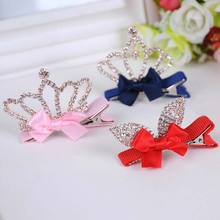 1 PC Cute Style Baby Girls Children Shiny Crown Rhinestone Princess Hairpins Rabbit Ears Crystal Hair Clip Hair Accessories