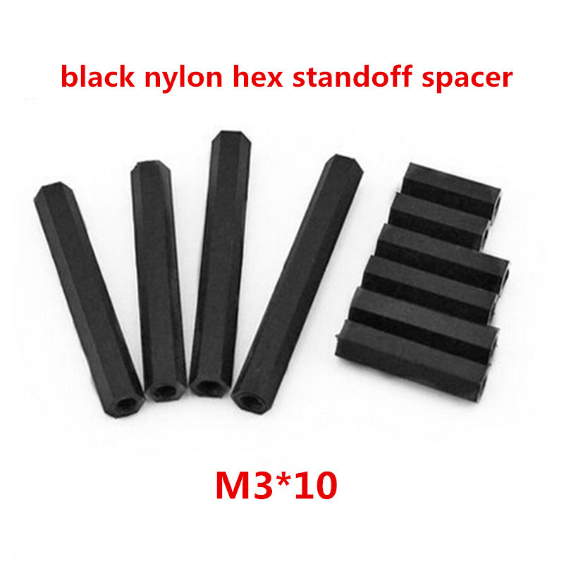 500pcs m3*10 plastic PC female black hex nylon standoff spacer m3