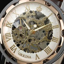 2016 New Luxury Skeleton Mechanical Wrist Watch high quality man watches PU Leather Band Clock Male
