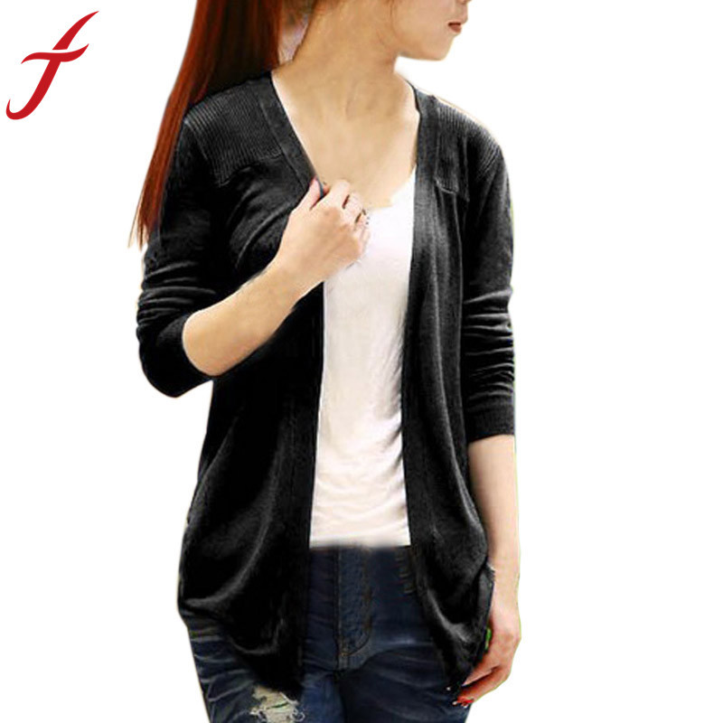 Feitong Women Candy Color Irregular Hem Long Sleeve Slim Thin Women Knitted Cardigan Sweater Blouse Tops