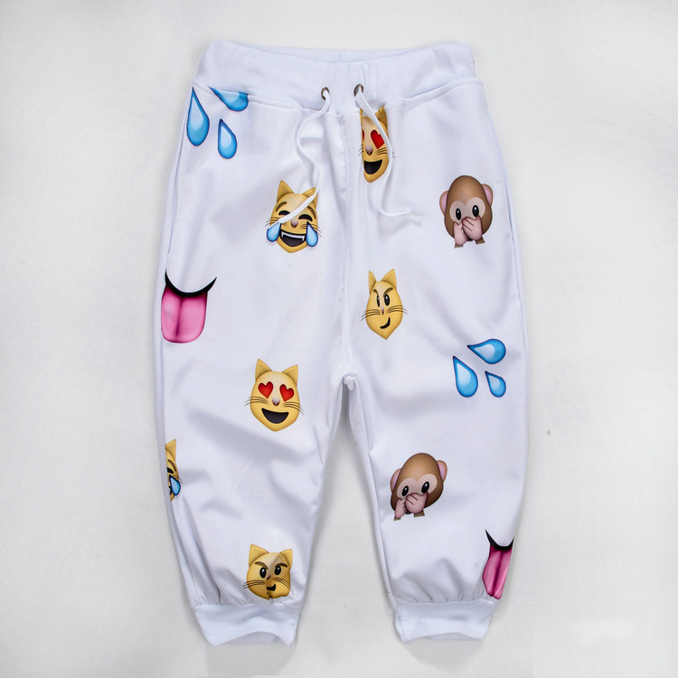 Fashion Mens Cute Emoji 2pac Jogger shorts Pants Sport Black Jogging