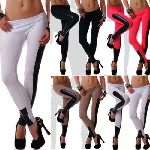 6Colors 2015 Women Sports Pants Force Exercise Female Sports Elastic Fitness Running Trousers Laux Leather Patchwork