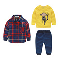 2016 baby boy clothing sets plaid jacket sweater pants monkey pattern 3pieces sets free shipping