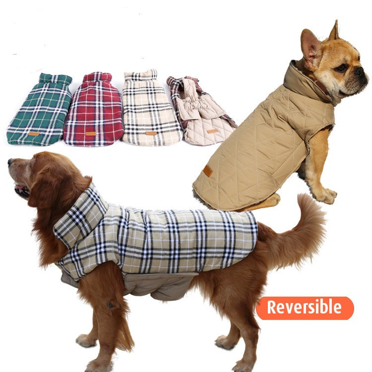 2016 Waterproof Reversible Dog Jacket Designer Warm font b Plaid b font Winter Dog Coats Pet