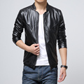 2016 New Fashion PU Leather Jacket Men Black Solid Mens Faux Fur Coats Trend Slim Fit