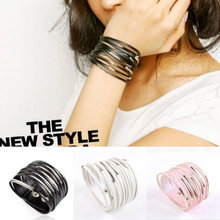 Hot Charm Chic Cuff Fashion Womens Pretty Bangle Leather Gothic Punk Chain Bracelet Vintage Jewelry Unisex