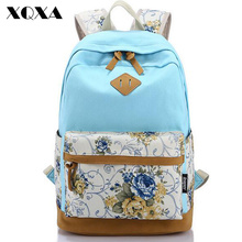 Canvas Match Nubuck Leather Satchel Rucksack Backpacks School Bags for Girls Female Mochila Escolar Printing Backpack School