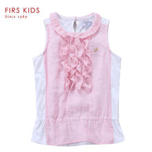 FIRS KIDS New 2016 Kids Girl T-shirt Children T-shirt Summer Female Sleeveless kids Tops patchwork Tees pink/blue 6 Sizes