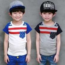 (C1) 2016 NEW Korean Boys O-Neck Cotton T-shirt Children Summer Sport Short-Sleeved Polo Shirt US Star Clothes