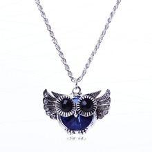 New Arrival Fashion Blue Gemstone Jewelry Owl Pendant Necklace For Women Statement Necklace  Hot Sale XL5682