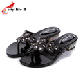 Rhinestone 2016 New Summer Sandals Women Brand Designer Genuine Leather High Heel Shoes Black Roman Slippers