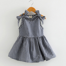 Dress Girl Bow Plaid Girls Summer Dress Sleeveless O-neck Dress For Girls Casual Children Clothing 2340C
