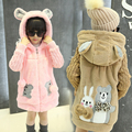 Girls sweater Jacket Loog Sleeve Hooded Wool Fur Coat Kids Clothes cartoon bear Girls Winter Outerwear