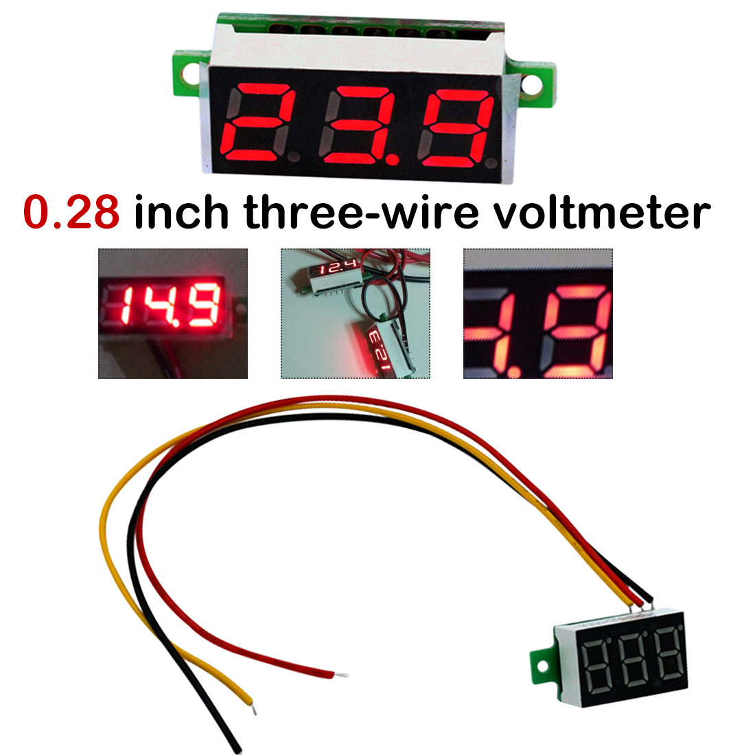 3-Wires Mini DC 0-100V Voltmeter LED Panel 3-Digital Display Voltage Meter df
