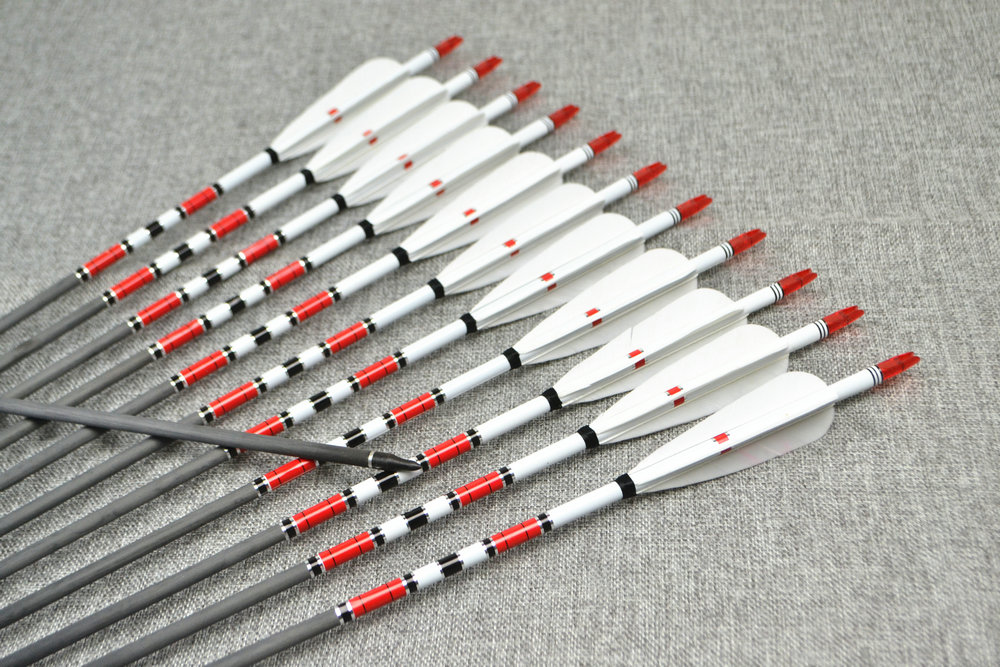 12x Carbon Arrows 400 500 600 spine with 4pcs Turkey feather for Longbow Recurve Bow Hunting