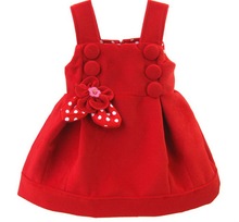 2016 fashion style girls winter dresses floral red color dress jumper cotton vestidos for 1-8 years old girl clothing KD-1528