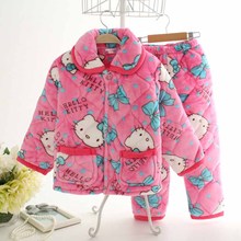 2016 Girls & Boys Autumn Winter Clothes Flannel Pyjamas Pijamas Kids Pajamas Sleepwear Coral Fleece Nightwear Set Homewear