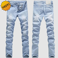 High Quanlity 2017 Light Blue Men Washing Stretch leg Pencil pants teenagers Boys Hip Hop Bleaching