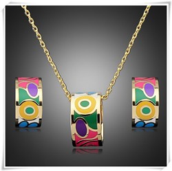 11-Styles-Gold-Plated-unique-Luxury-enamel-Jewelry-Sets-Round-Stainless-steel-Ceramic-Pendant-Necklace-Earrings