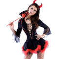 Miss Iblis Devil Costume Sexy Women Halloween Role Play Acrylic Spandex Half SleeveNight Club Party Dress