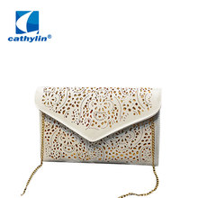 Hot New 2016 Hollow out chains envelope bag neon color cutout bag pu candy color day clutch women’s messenger bags