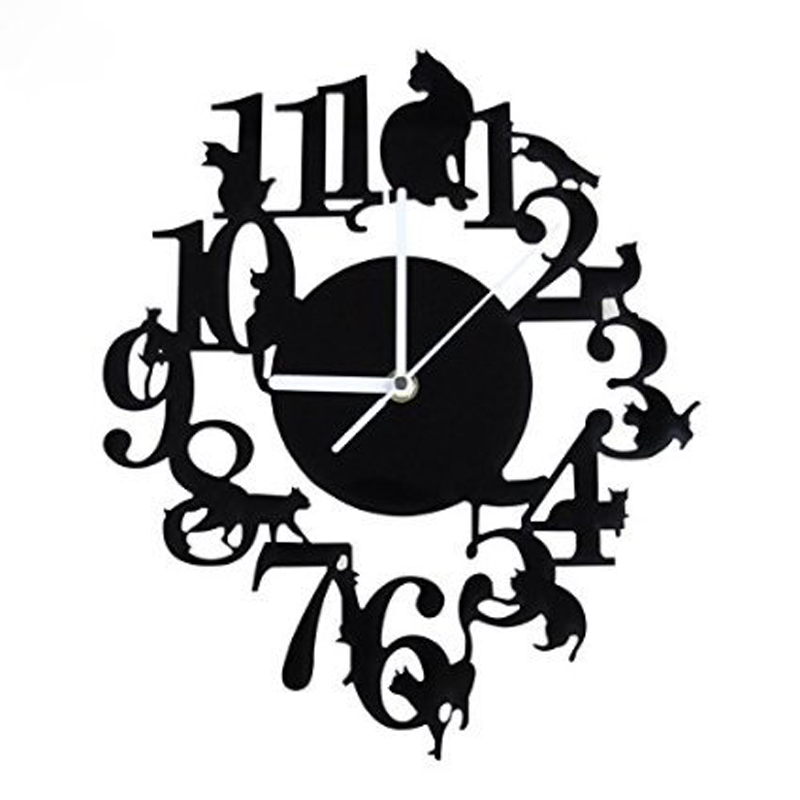 Black Cat Wall Clock Modern Design 3d Wall Clock Cat's Design Reloj Watch for Study Living Room Bedroom Home Wedding Decoration