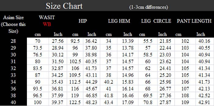 SIZE CHART MAIN