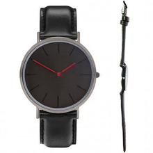 black bands black watch case. red hours hands man and women classic watch design no marks relojes