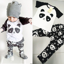 Baby boy girl clothes set 2016 new summer kids short infant clothing panda printed newborn suits bebes next bodysuit