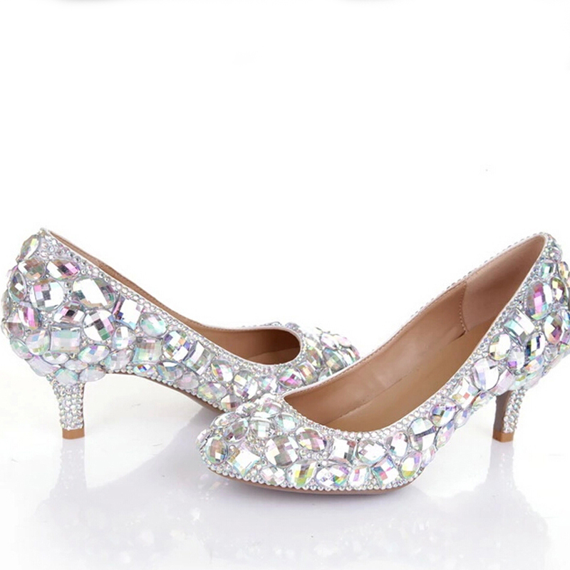 Glitter AB Crystal Party Prom Shoes 6cm Middle Heel Bridal Wedding Dress Shoes Rhinestone Diamond Women Formal Dress Pumps