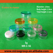 Free Shipping 20pcs/lot 5ml transparent clear plastic 5g cream jar, 5g plastic jar cosmetic containers with colorful lids