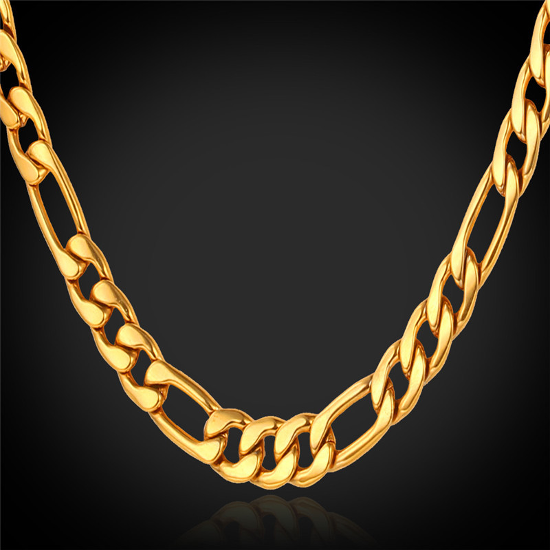 Gold chain for men Gift with 18k stamp Gold plated 316L stainless steel Figaro chain necklace