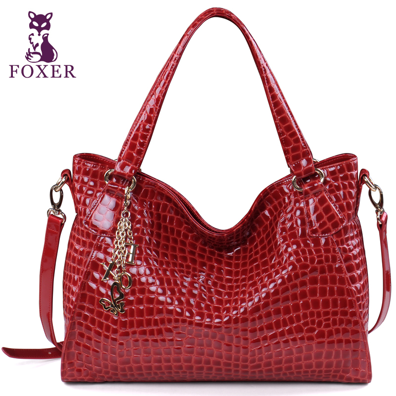FOXER Brand Genuine Leather Bags For Women Crocodile Pattern Cowhide Handbag Female Shoulder Bag Ladies Crossbody Messenger Bags