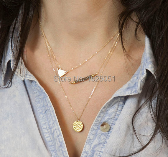 3 Layers Gold Triangle Sequins Crystal Necklace Women Jewelry Layered Necklace Woman Gold Necklace correntes de
