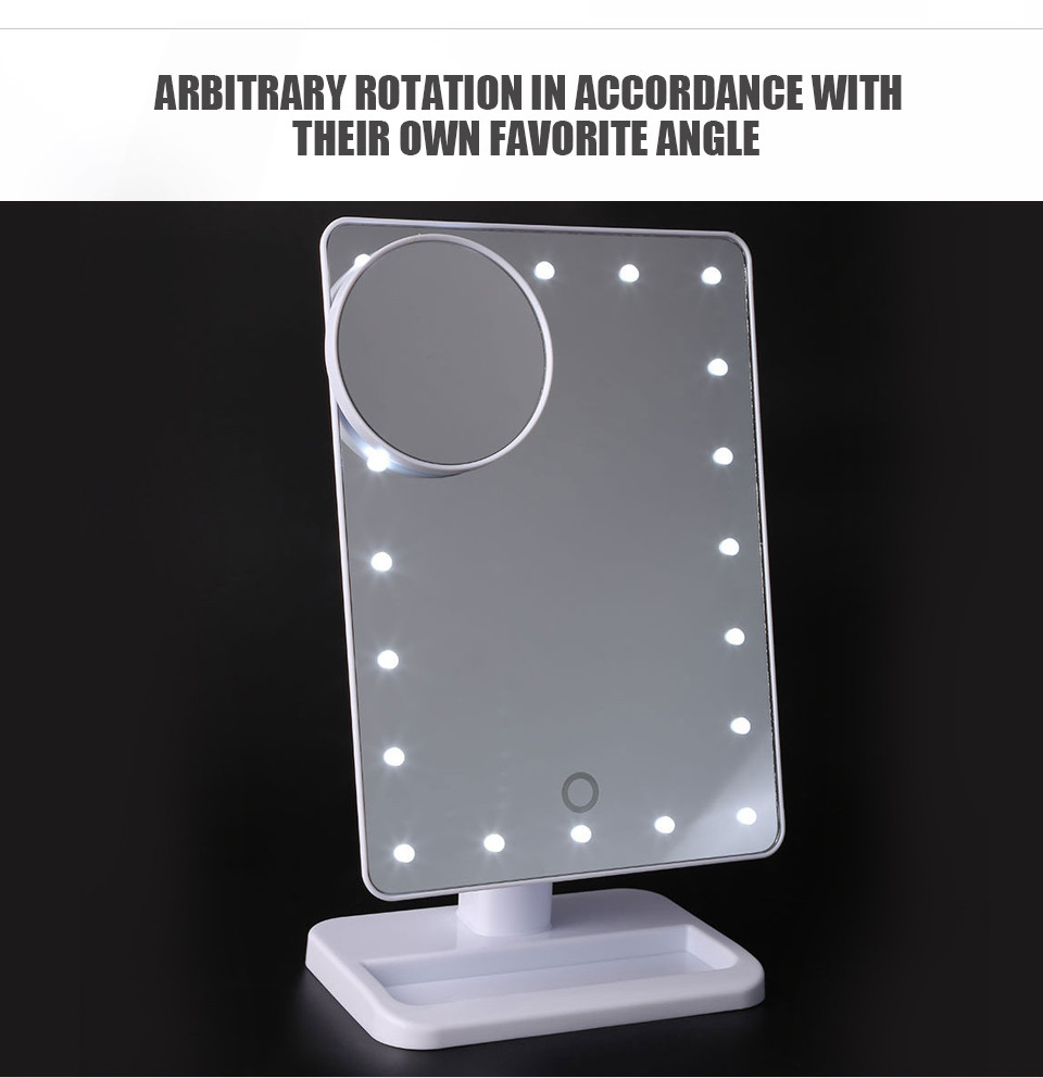 Adjustable Vanity Tabletop Lamp 20 LEDs Lighted LED Touch Screen Mirror Makeup Portable Mirror