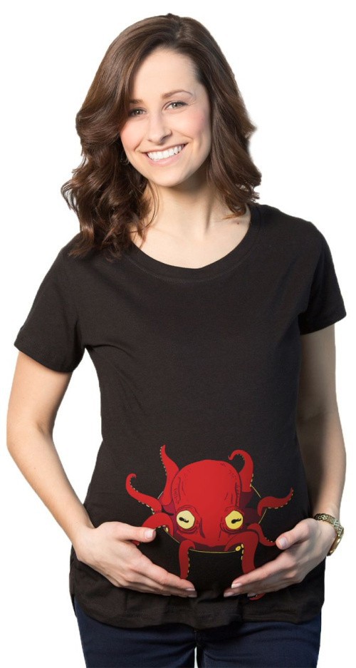 New-Fashion-Black-Color-Tee-cute-octopus-peeking-out-Printed-maternity-Funny-O-neck-Casual-K34 (1)