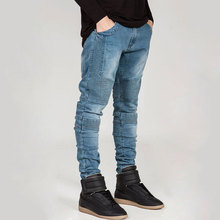 2016 New BIKER Jeans man Locomotive Retro Slim pants Fake Zipper Design Fashion Skinny Jeans Trousers Denim Pencil Pants 29-38