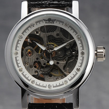 2015 mujeres de moda vestido reloj marca de lujo ganador rhinestone hueco señora dial mecánico automático relojes correa de cuero