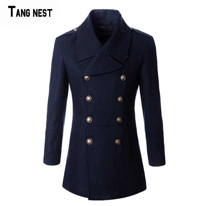 Men's Woolen Coat 2015 New Arrival Casual Solid Turn-Down Collar Double Breasted Fashion Long Slim Men's Woolen Coat MWN131