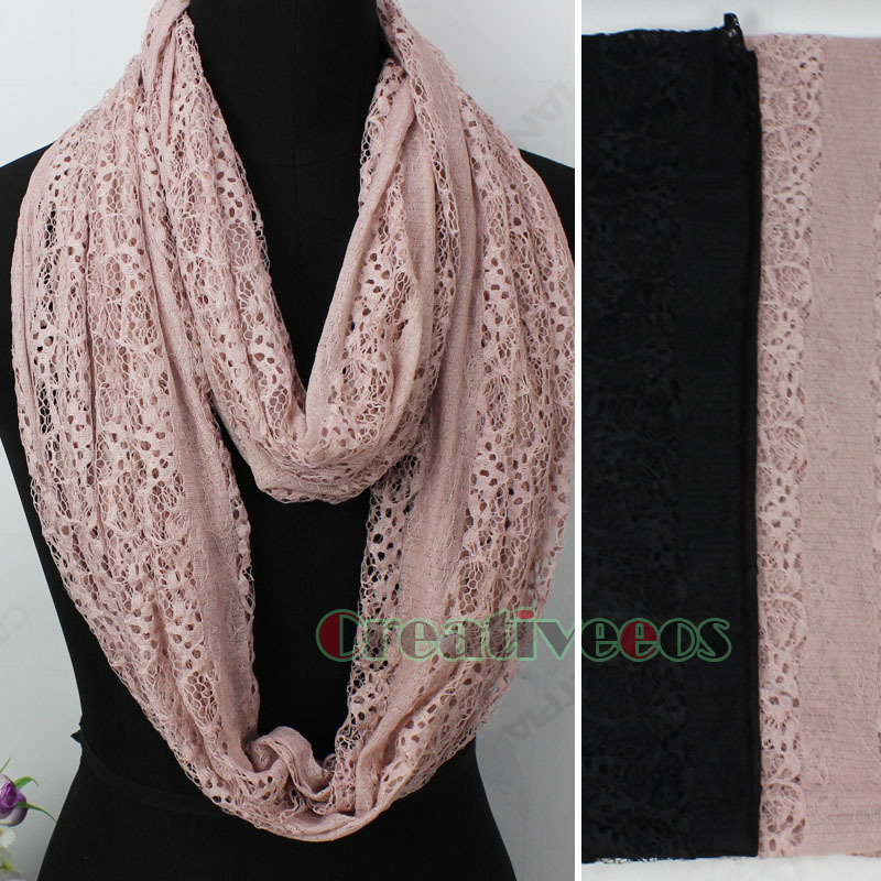 Fashion Stylish Women Girl s Lace Hollow Out Net 2 Layer Infinity 2Loop Cowl Eternity Endless