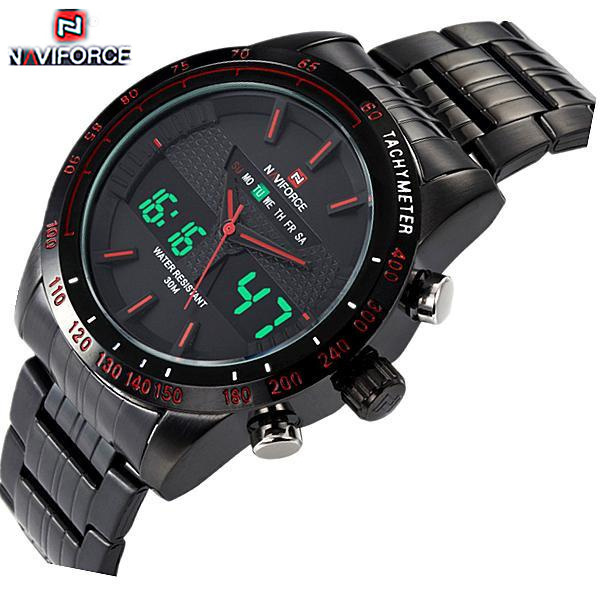Watches men NAVIFORCE 9024 luxury brand Full Steel Quartz Clock Digital LED Watch Army Military Sport