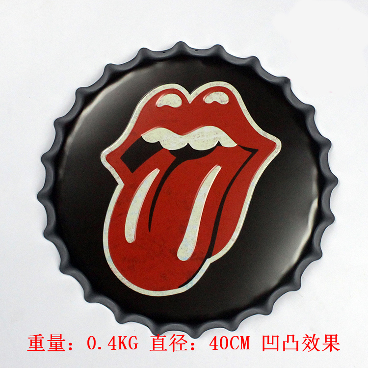 40cm Printed Mouth Pattern Beer Bottle Cap Retro Bar/Food Shop Home Wall Decor Craft Gift Metal Plate