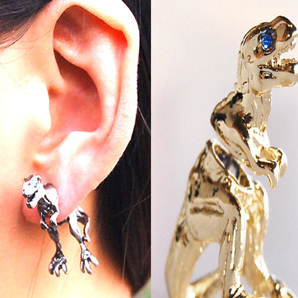 2015 Fashion Punk Gothic Personality Metal Dinosaur Dragon Ear Clip Cuff T-Rex Stud Earring For Women Men piercing Earrings