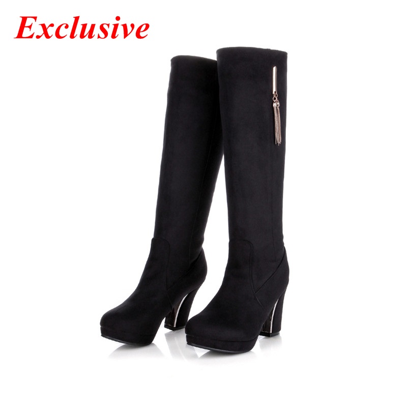 Woman Thick With Knee-high Boots Winter Short plush SequinedLong Boots Nubuck Leather Slip-On Fashion Thick With Knee-high Boots
