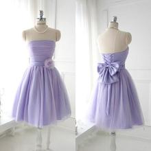 Simple Elegant Strapless Sleeveless Short Mini Handmade Flowers Pleated Ruched Mint Green Party Lilac Bridesmaid Dresses 2015
