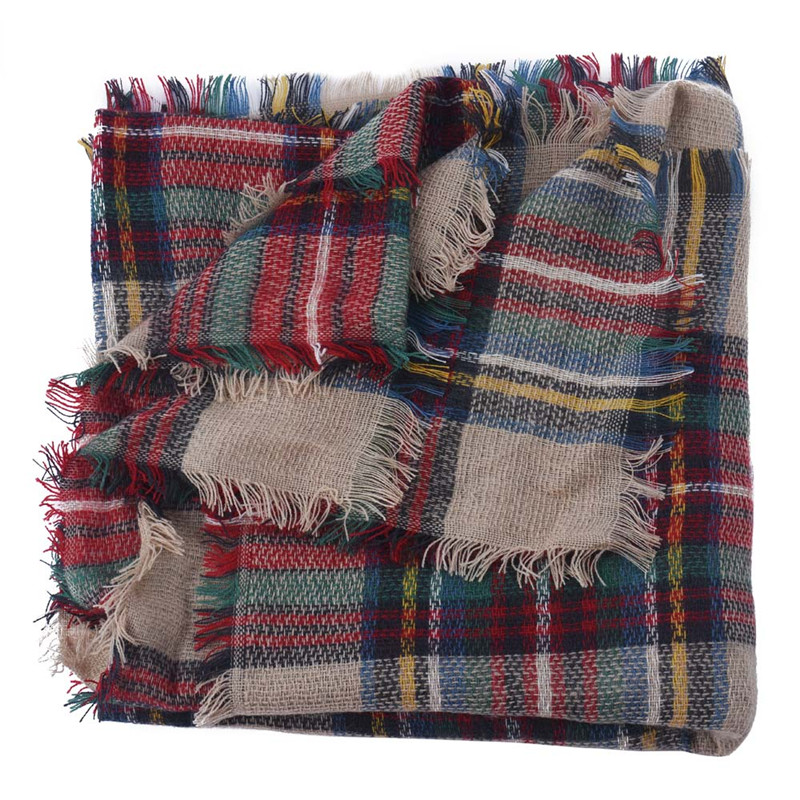 Women Wool Blend Scarf Blanket Oversized font b Tartan b font Wrap Shawl Plaid Checked Pashmina