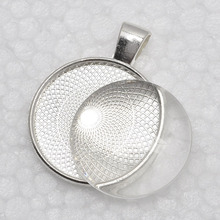 1 inch Pendant Trays + 1 inch glass cabochon set, Blank Pendant Bases, 25mm Bezel Pendant Settings for Glass or Stickers