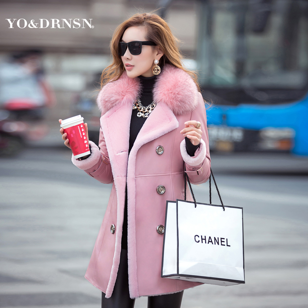 2015 new winter sheep fur coat one female Haining leather in the long section of fox fur fur coat