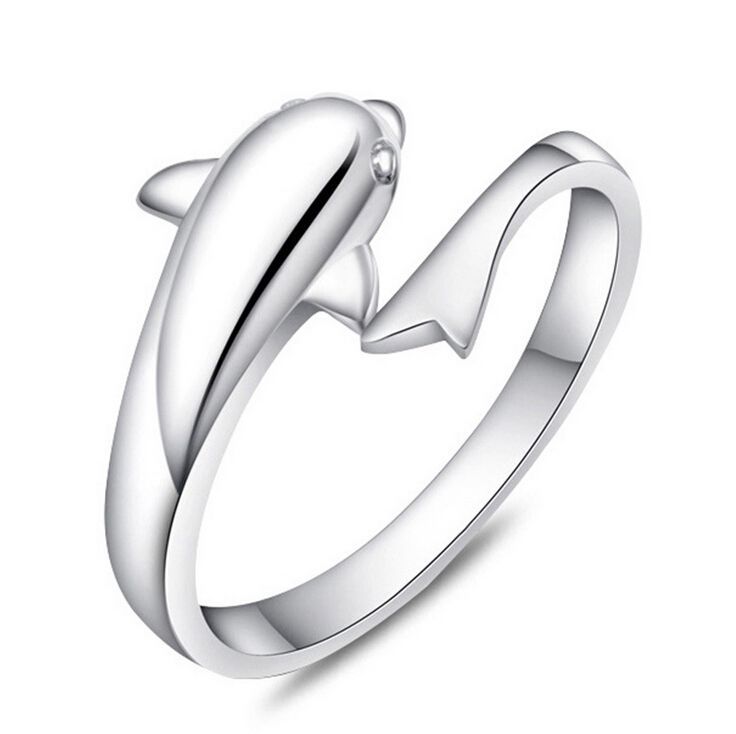 Silver Plate Cute Dolphin Cuff Finger Rings Ladies...